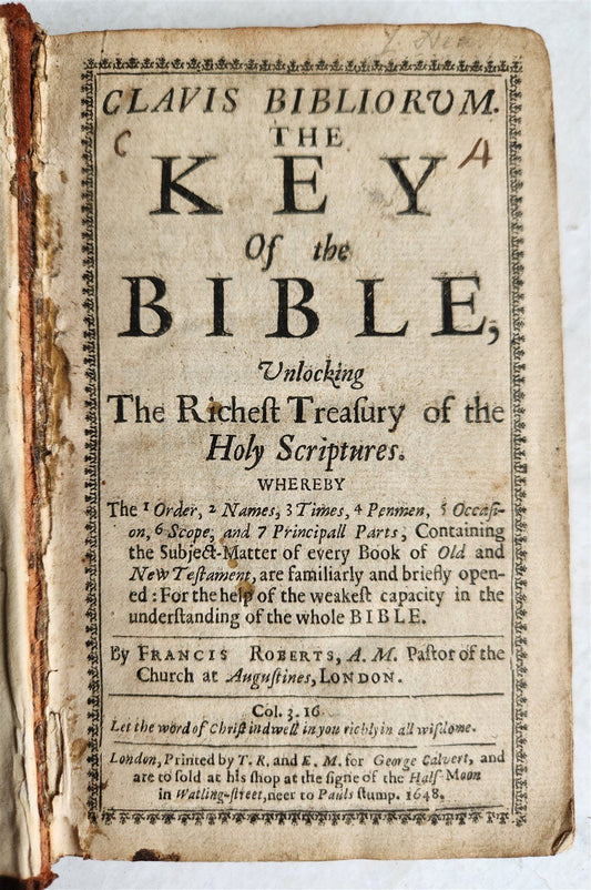 1648 Key of the Bible unlocking richest Treasury of Holy Scriptures antique