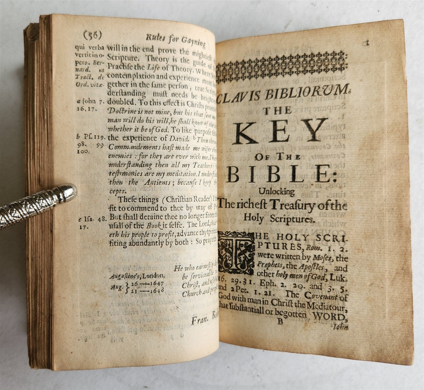 1648 Key of the Bible unlocking richest Treasury of Holy Scriptures antique