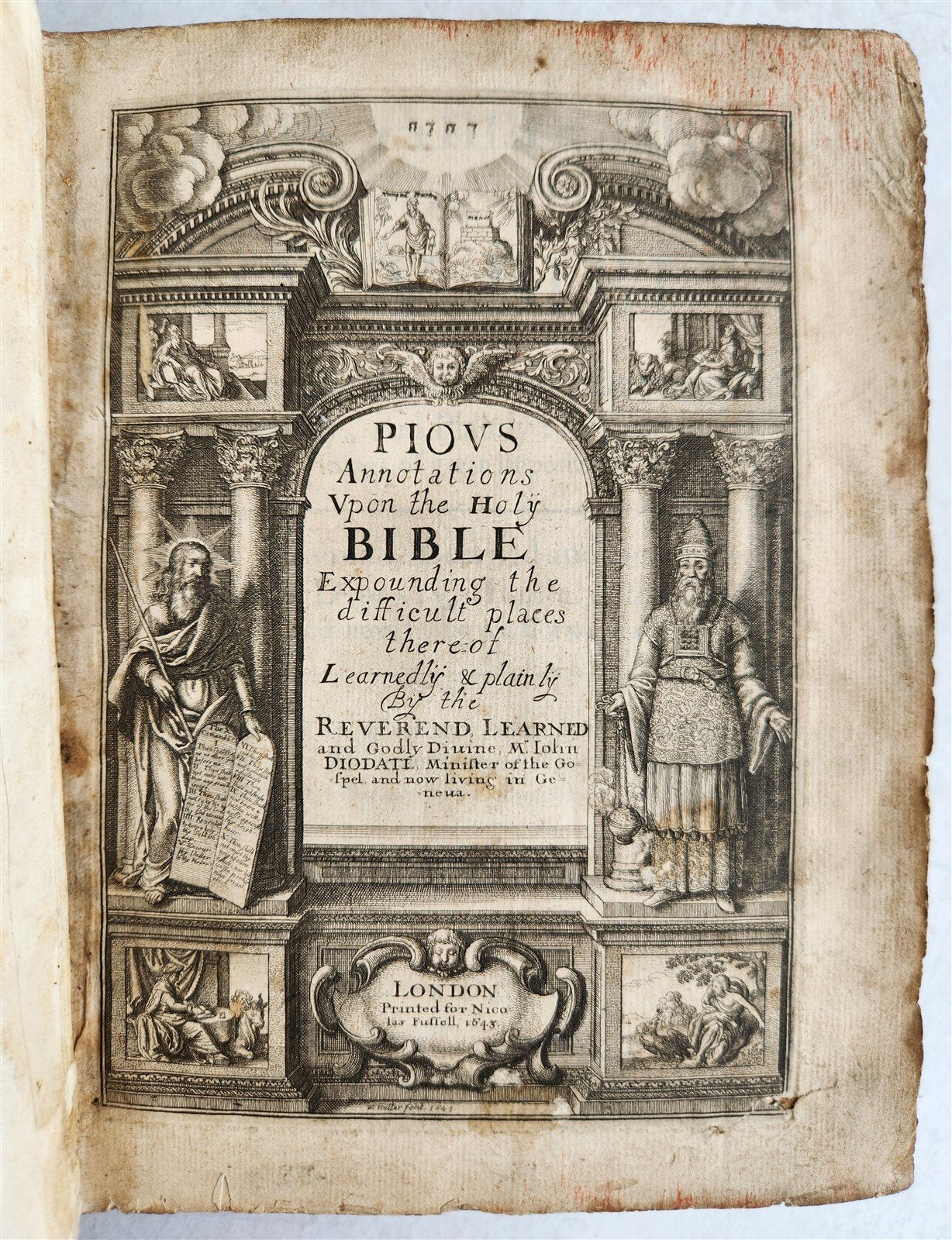 1643 Pious Annotations upon Holy Bible in ENGLISH by Giovanni Diodati antique