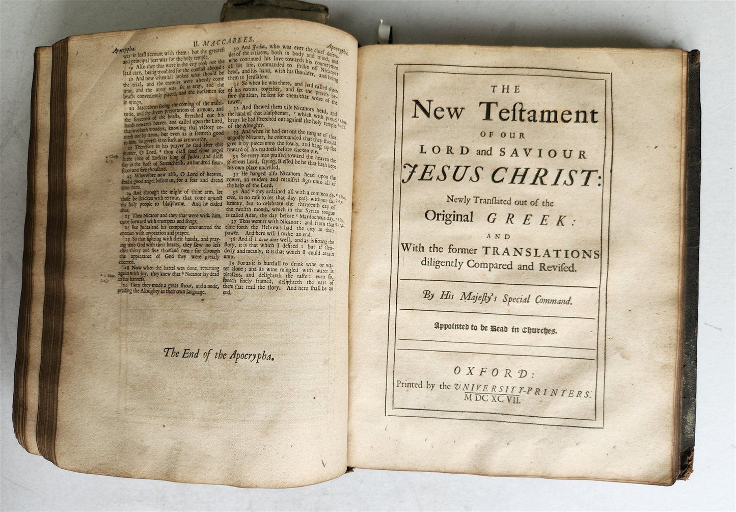 1697 BIBLE in ENGLISH antique OLD & NEW TESTAMENT by the University Printers