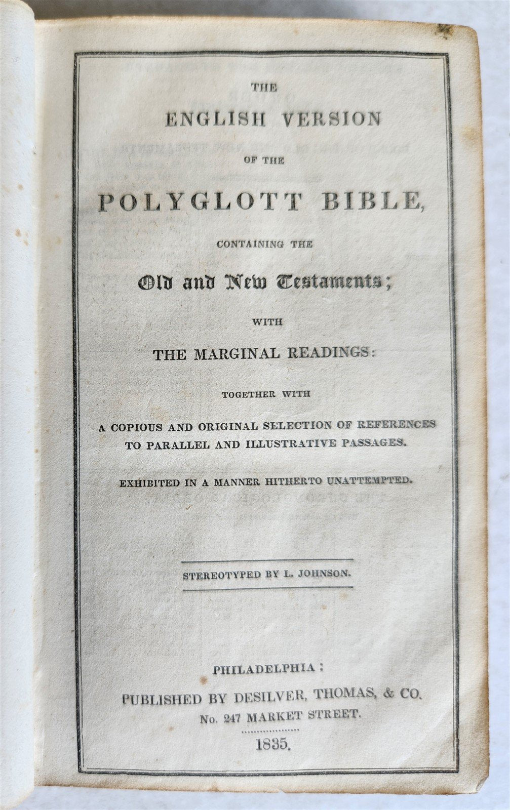 1835 BIBLE in ENGLISH antique POLYGLOTT Philadelphia