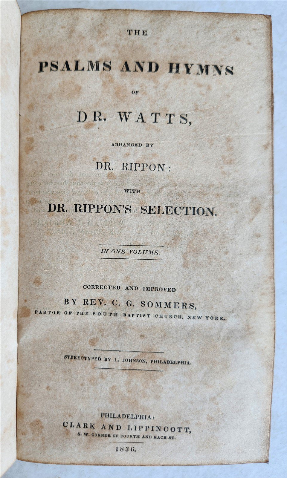 1836 PSALMS & HYMNS of Dr. WATTS antique Philadelphia