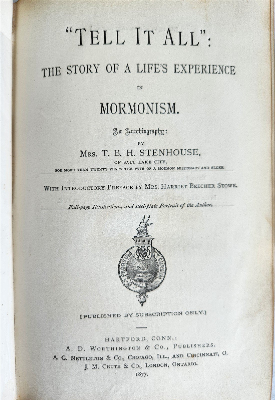 1877 Tell it all story of a life's experience in MORMONISM antique ILLUSTRATED