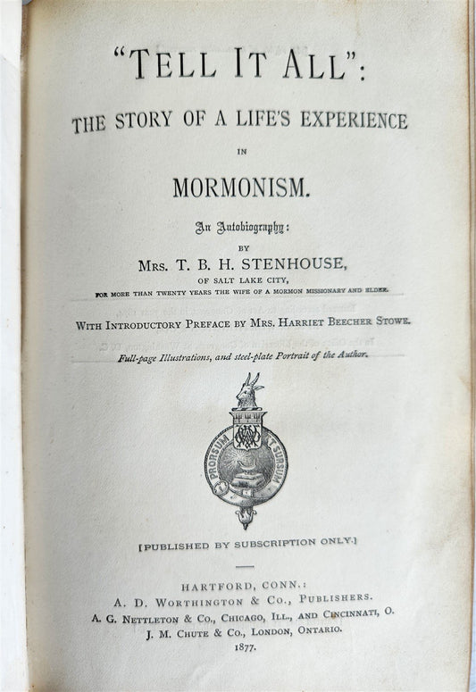 1877 Tell it all story of a life's experience in MORMONISM antique ILLUSTRATED