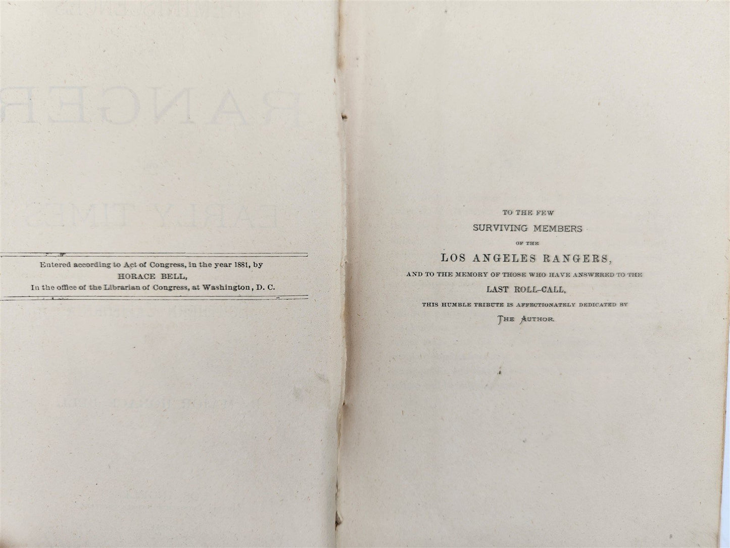 1881 Reminiscences of a Ranger or, Early Times in Southern California antique