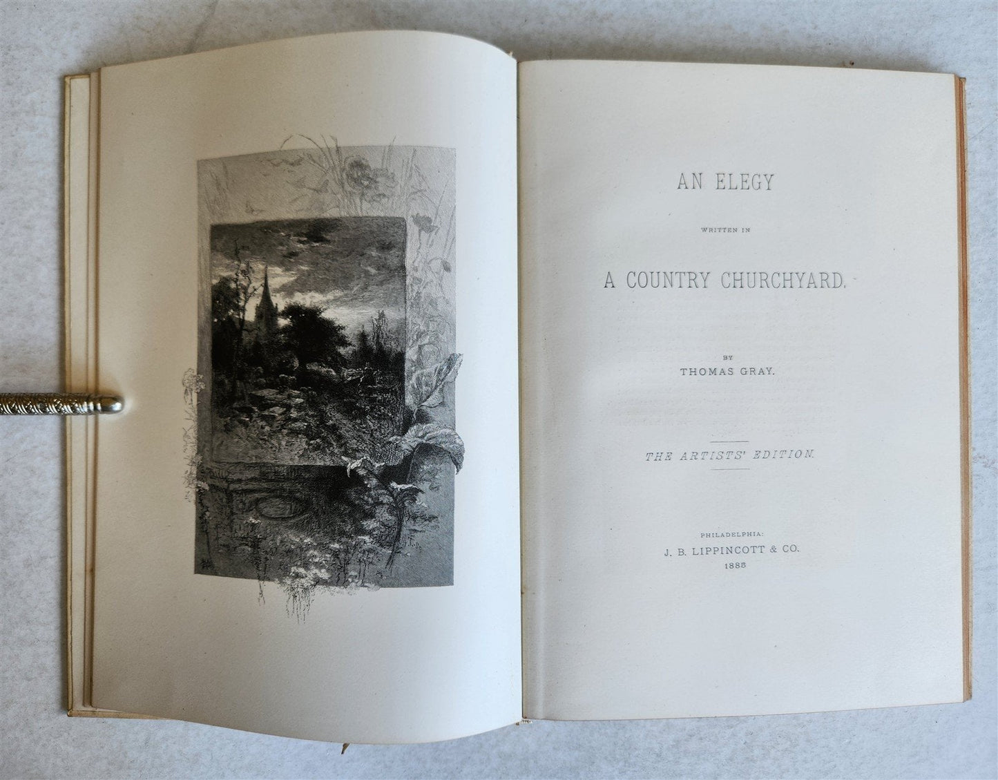 1885 GRAVEYARD POETRY antique GRAY'S ELEGY ILLUSTRATED artist's edition VELLUM