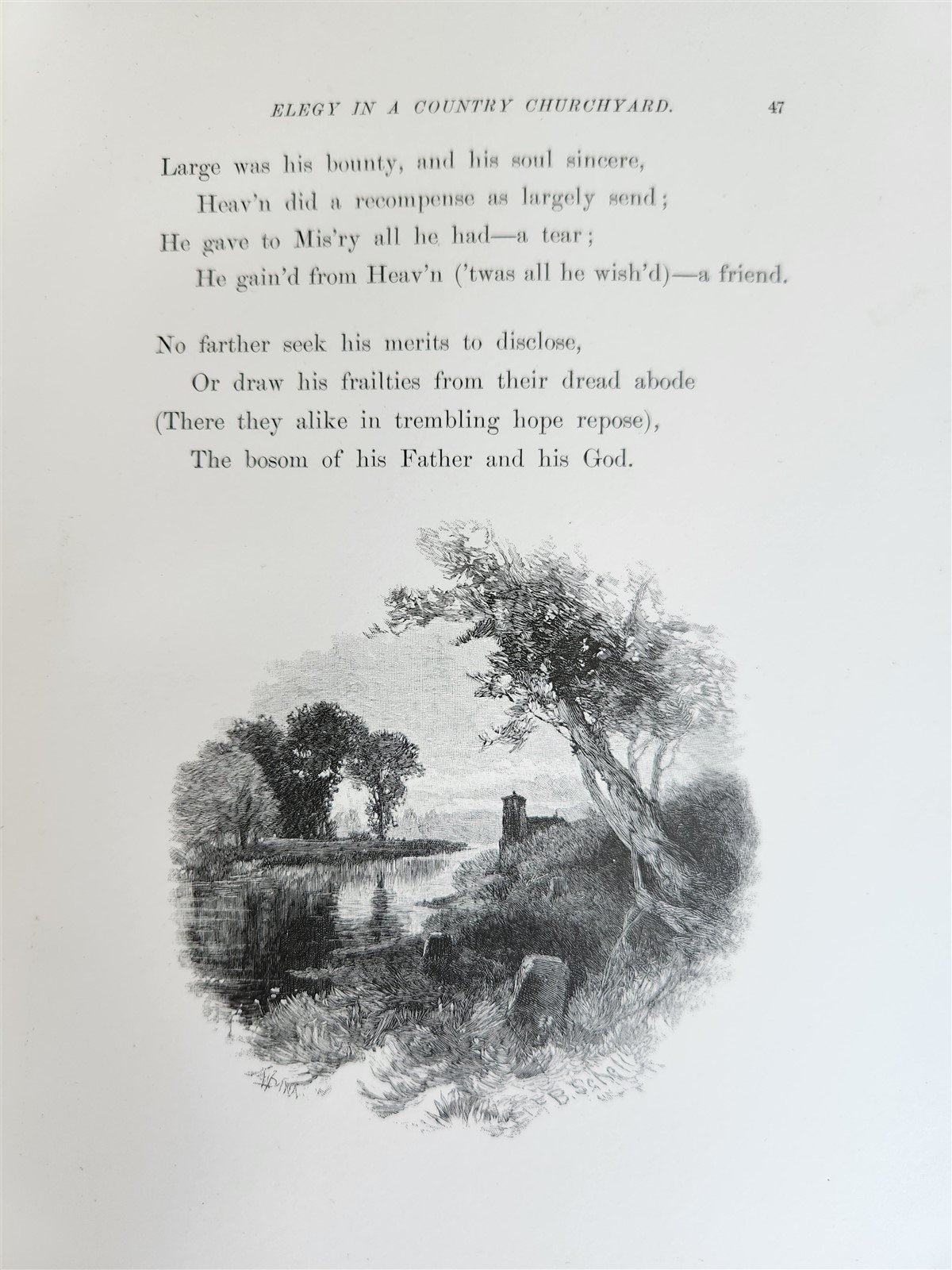 1885 GRAVEYARD POETRY antique GRAY'S ELEGY ILLUSTRATED artist's edition VELLUM