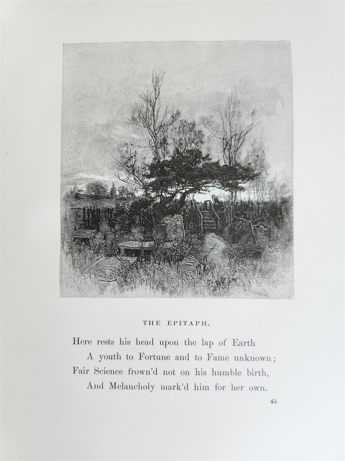 1885 GRAVEYARD POETRY antique GRAY'S ELEGY ILLUSTRATED artist's edition VELLUM
