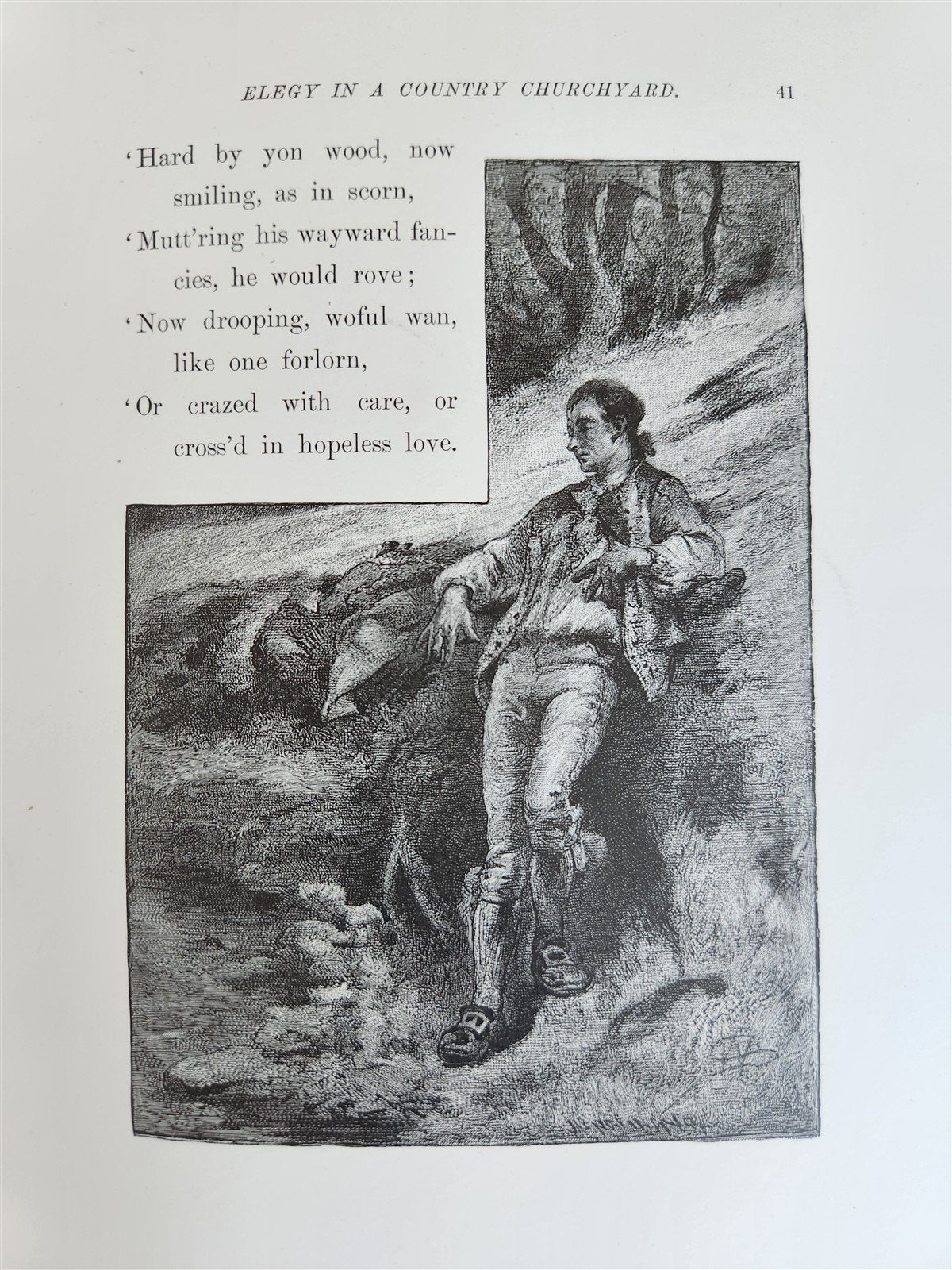 1885 GRAVEYARD POETRY antique GRAY'S ELEGY ILLUSTRATED artist's edition VELLUM