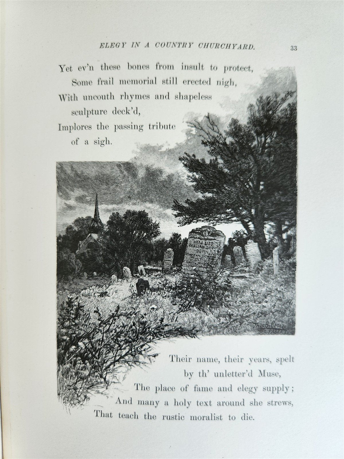 1885 GRAVEYARD POETRY antique GRAY'S ELEGY ILLUSTRATED artist's edition VELLUM