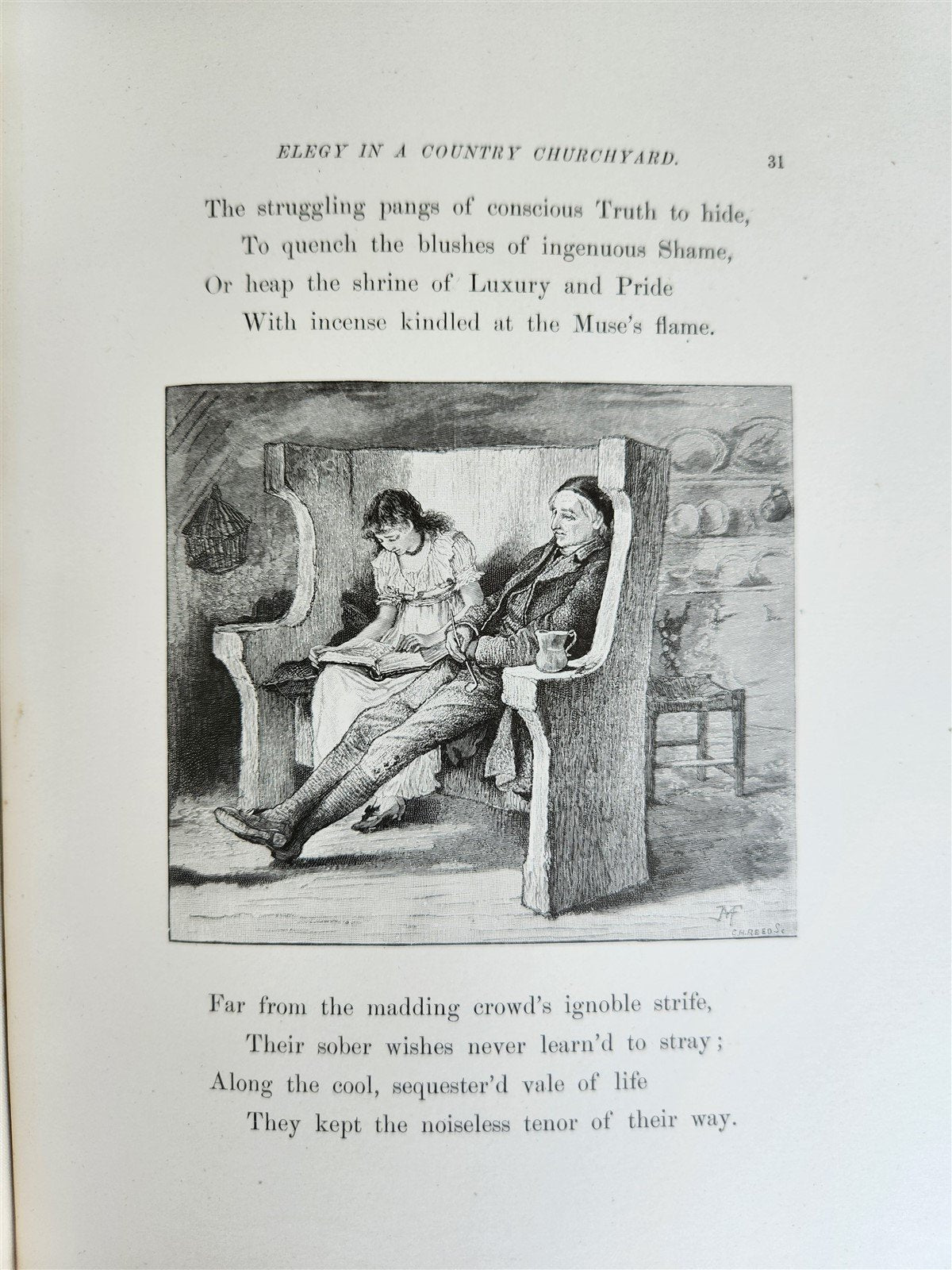 1885 GRAVEYARD POETRY antique GRAY'S ELEGY ILLUSTRATED artist's edition VELLUM