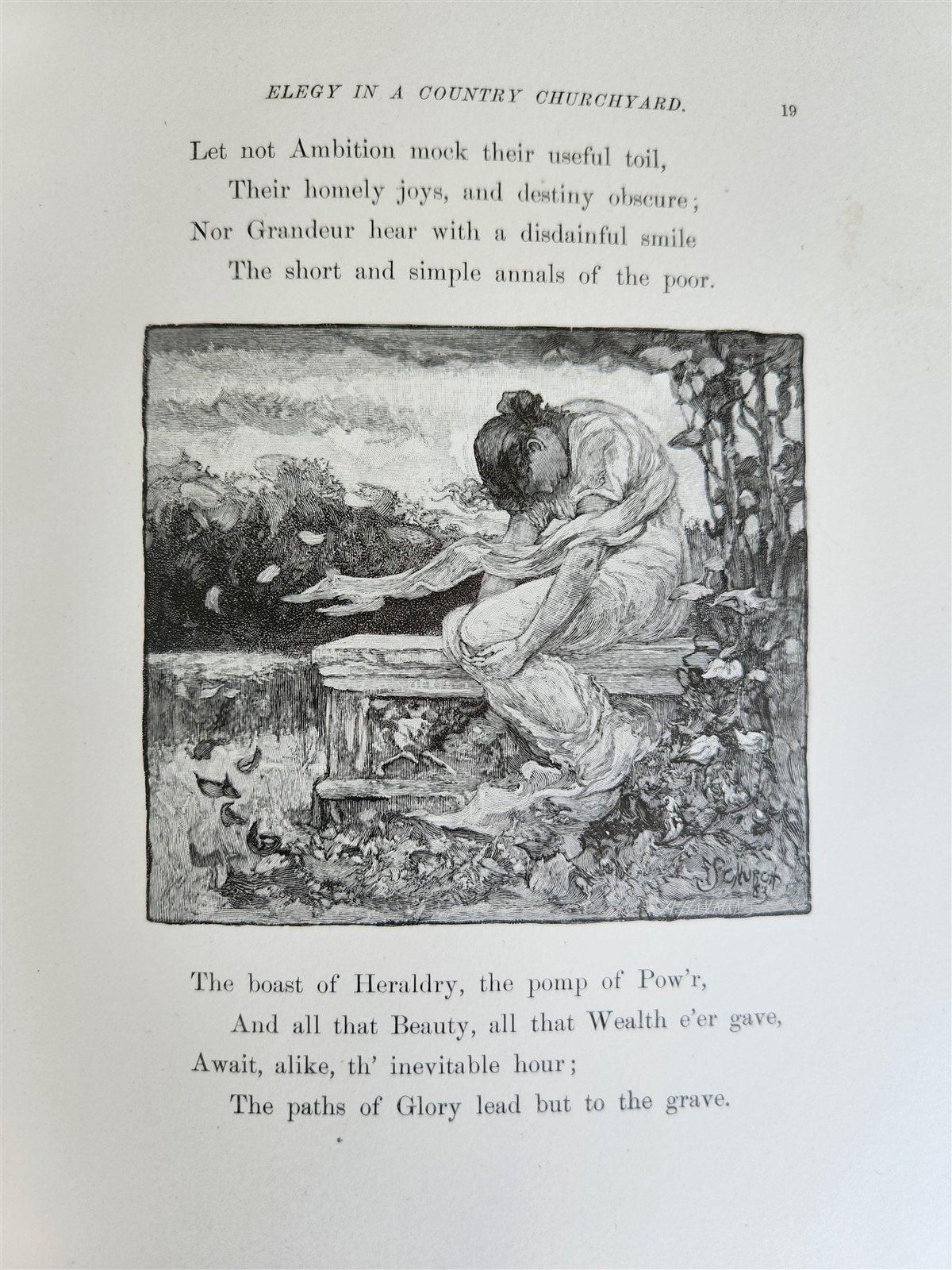 1885 GRAVEYARD POETRY antique GRAY'S ELEGY ILLUSTRATED artist's edition VELLUM
