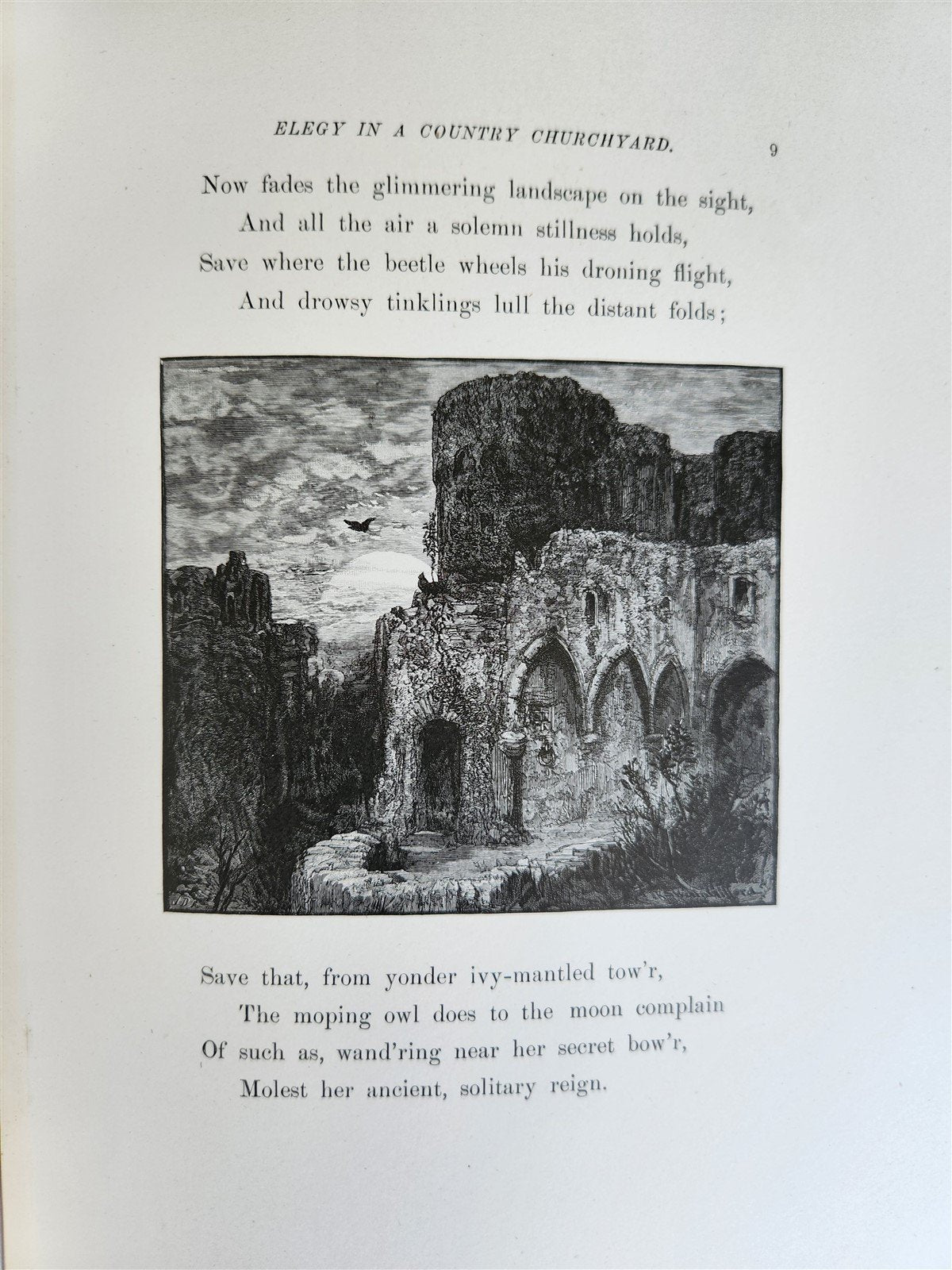 1885 GRAVEYARD POETRY antique GRAY'S ELEGY ILLUSTRATED artist's edition VELLUM