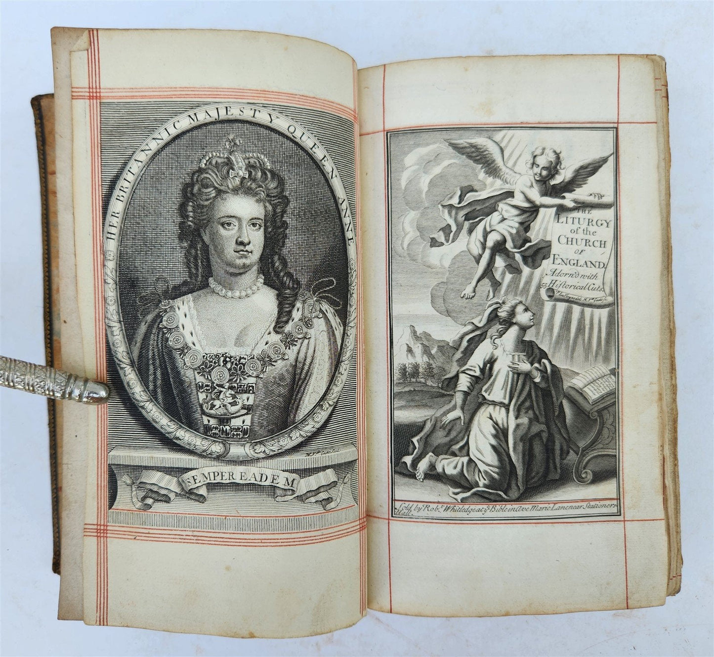 1713 BOOK of COMMON PRAYER ILLUSTRATED antique ORIGINAL BINDING by John Baskett