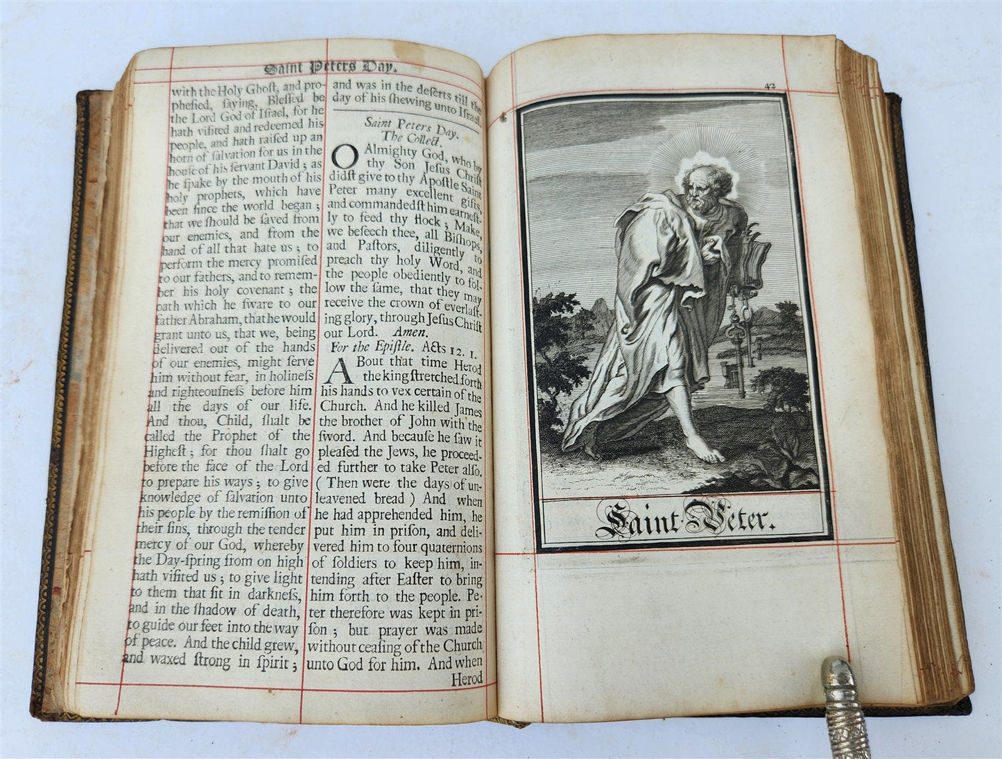 1713 BOOK of COMMON PRAYER ILLUSTRATED antique ORIGINAL BINDING by John Baskett