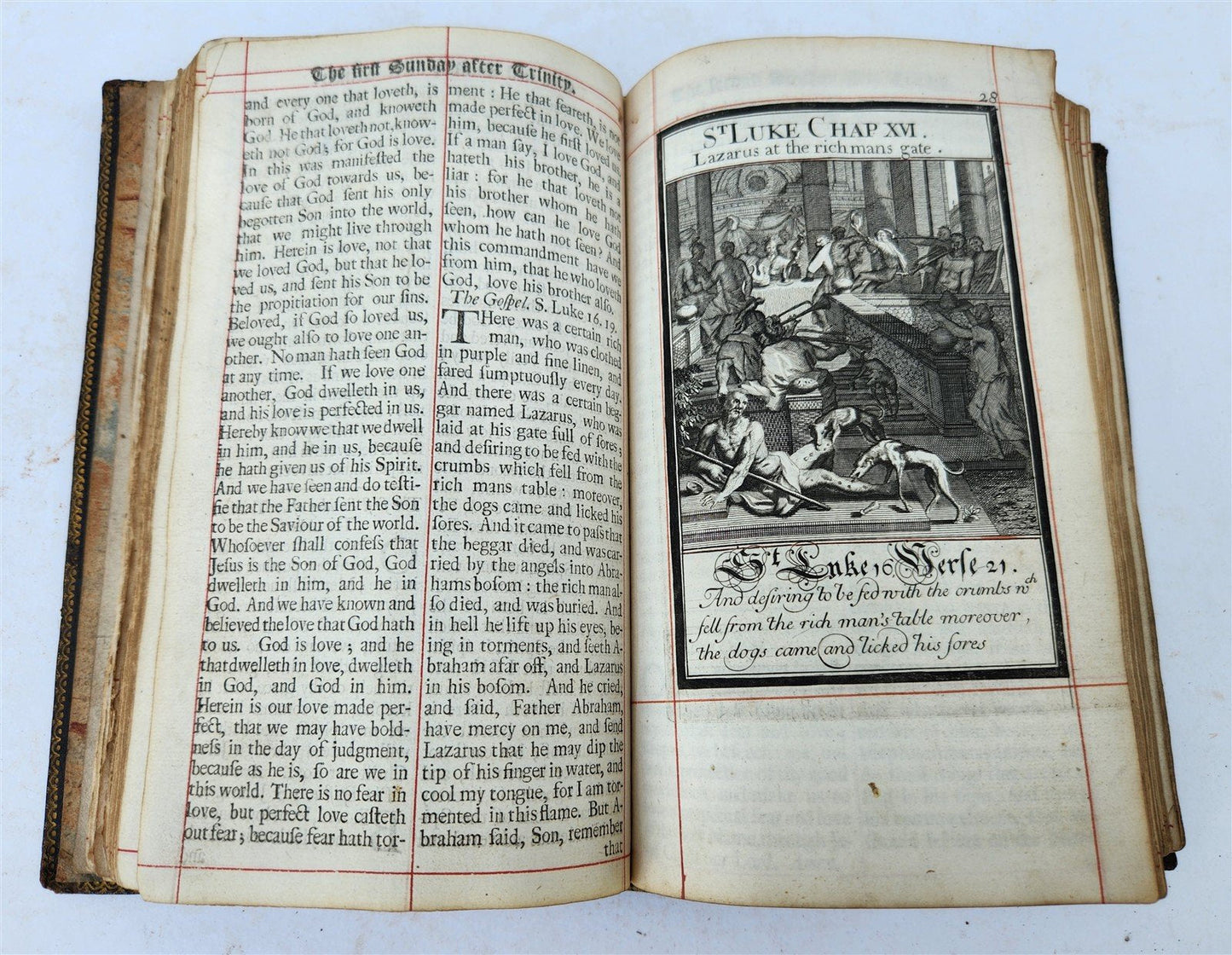1713 BOOK of COMMON PRAYER ILLUSTRATED antique ORIGINAL BINDING by John Baskett