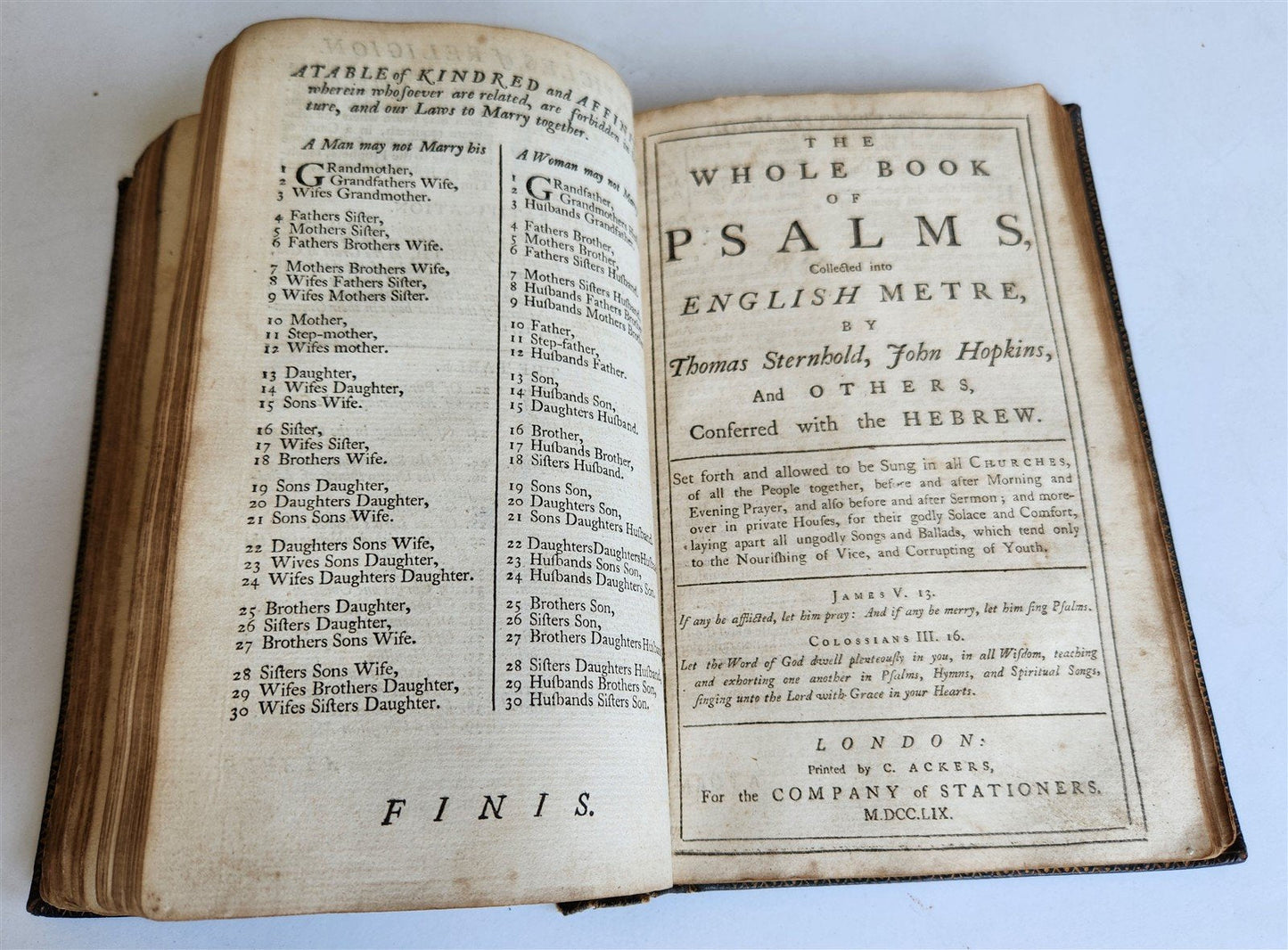1758 BOOK of COMMON PRAYER & PSALMS of DAVID antique ORIGINAL BINDING