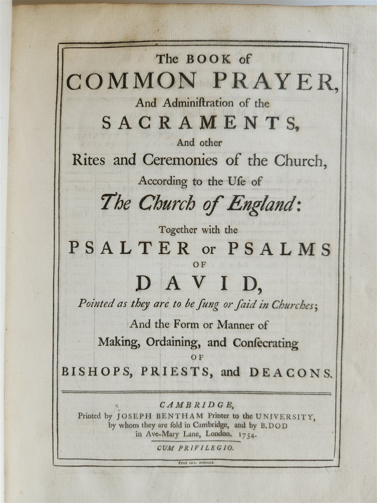 1754 BOOK of COMMON PRAYER & PSALMS of DAVID antique ORIGINAL BINDING
