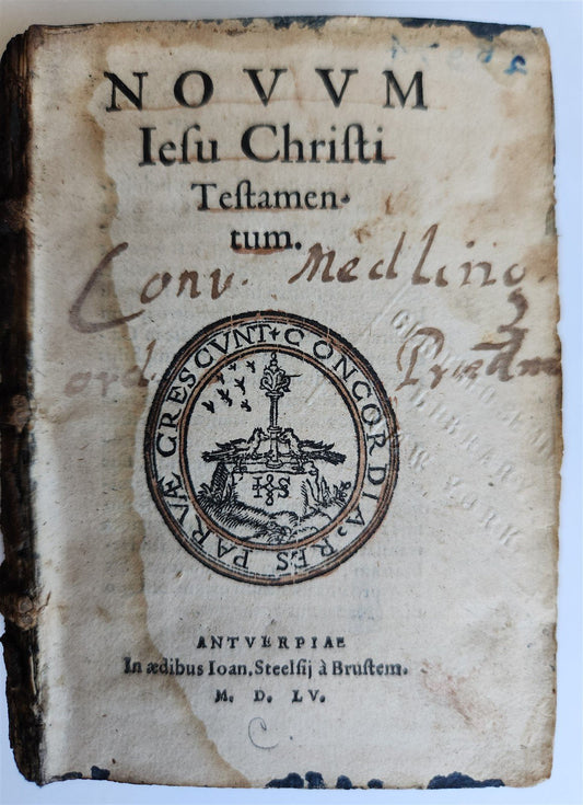 1555 BIBLE in LATIN NEW TESTAMENT ILLUSTRATED antique RARE POCKET SIZE EDITION