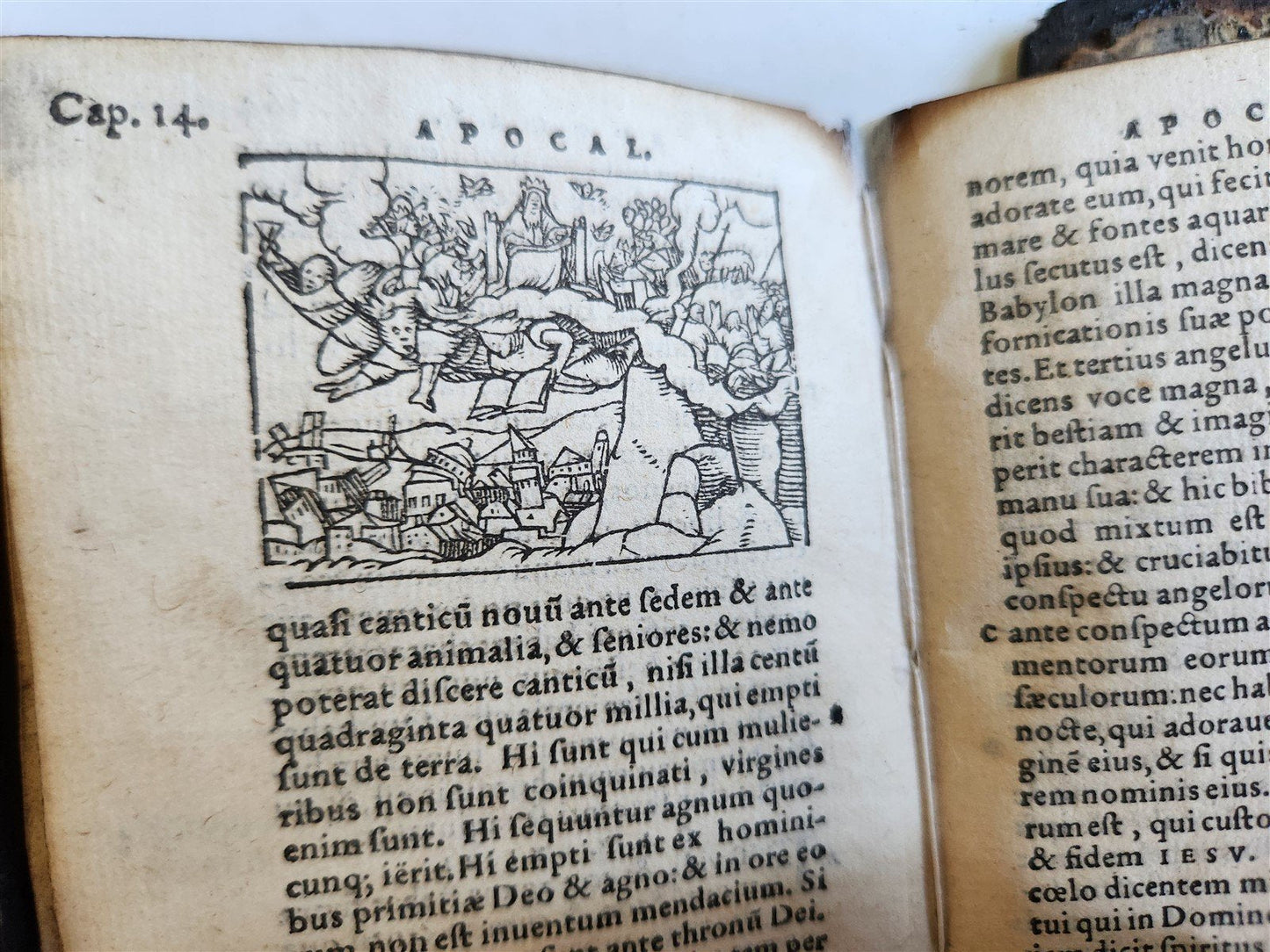 1555 BIBLE in LATIN NEW TESTAMENT ILLUSTRATED antique RARE POCKET SIZE EDITION