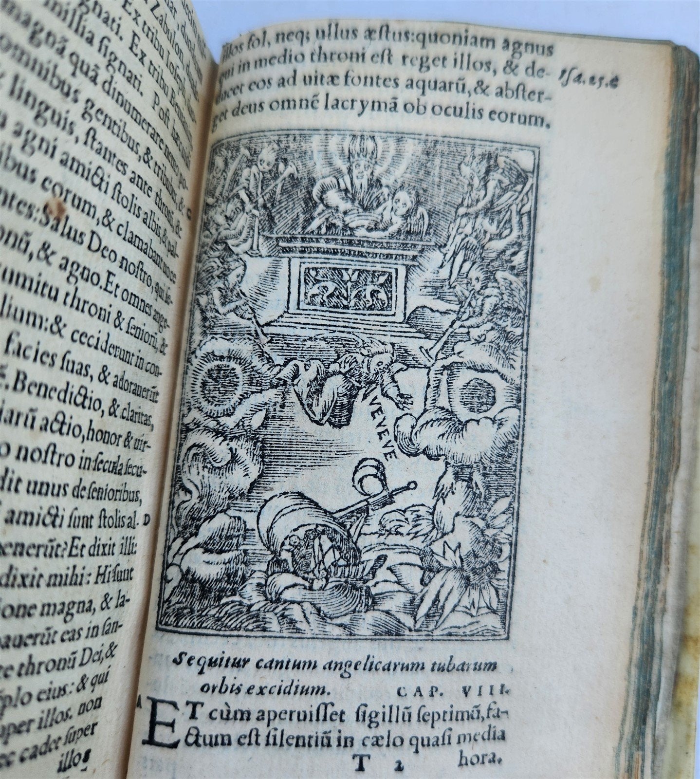 1551 BIBLE in LATIN ILLUSTRATED w/ 108 WOODCUTS antique RARE pocket size VELLUM