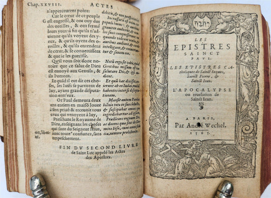 1565 BIBLE in FRENCH antique RARE pocket size SANCTUM IESU CHRISTI EVANGELIUM