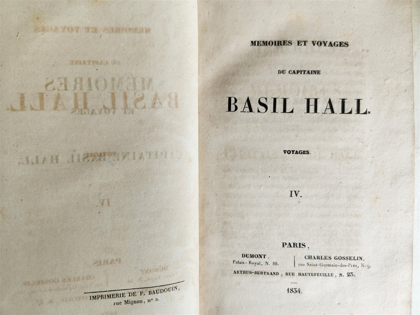 1834 MEMOIRES & VOYAGES of CAPTAIN BASIL HALL antique 4 VOLUMES w/ provenance