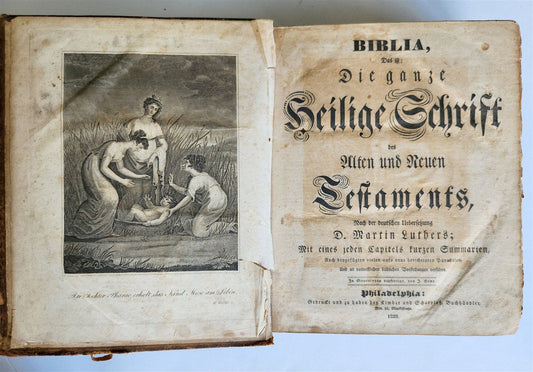 1828 BIBLE in GERMAN ILLUSTRATED antique PHILADELPHIA AMERICANA