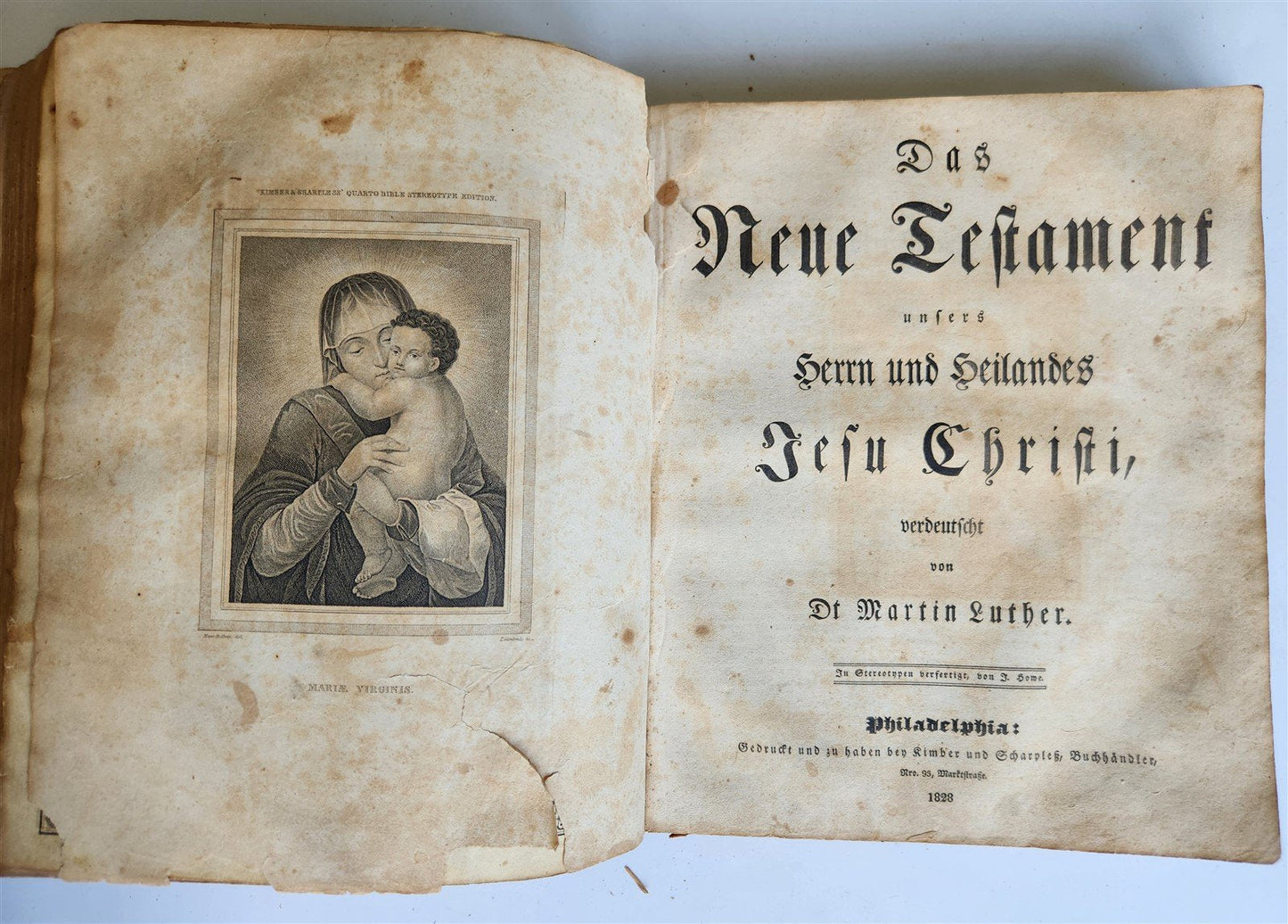 1828 BIBLE in GERMAN ILLUSTRATED antique PHILADELPHIA AMERICANA