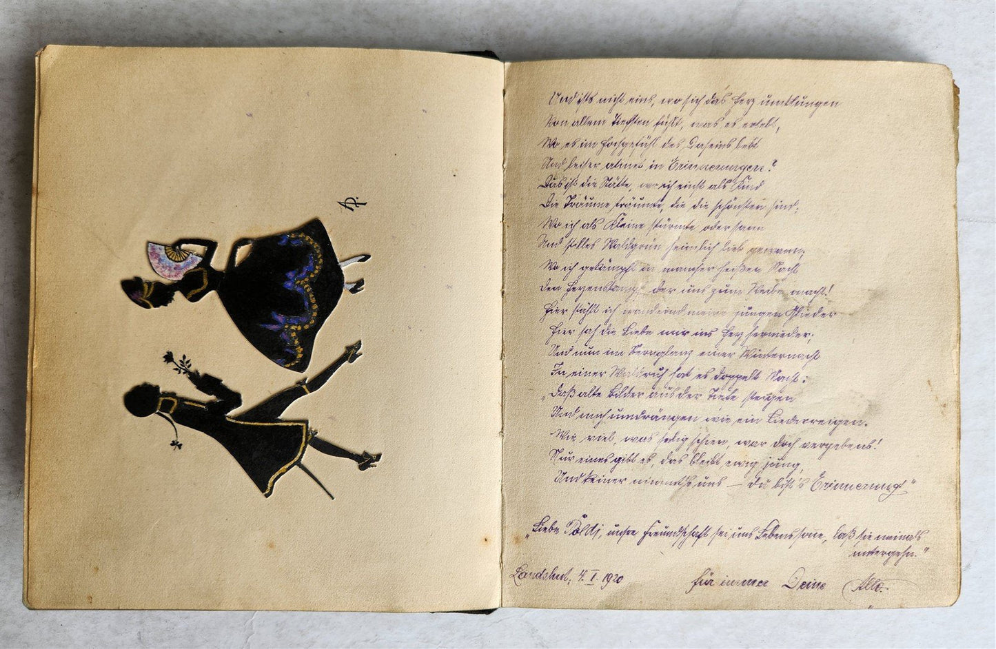 1920s POETRY ALBUM ILLUMINATED MANUSCRIPT in GERMAN antique