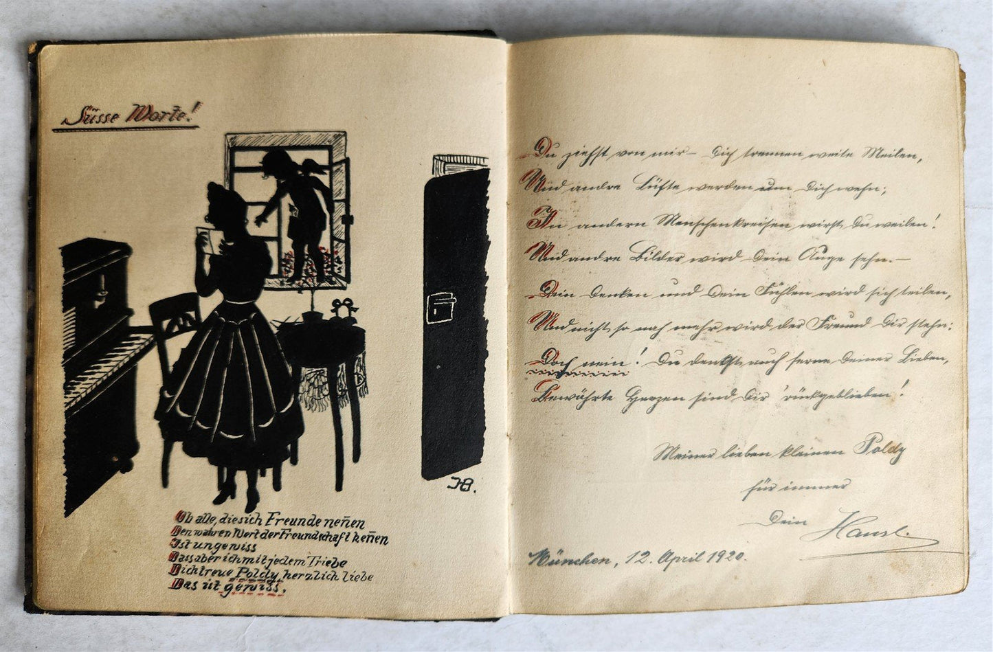 1920s POETRY ALBUM ILLUMINATED MANUSCRIPT in GERMAN antique