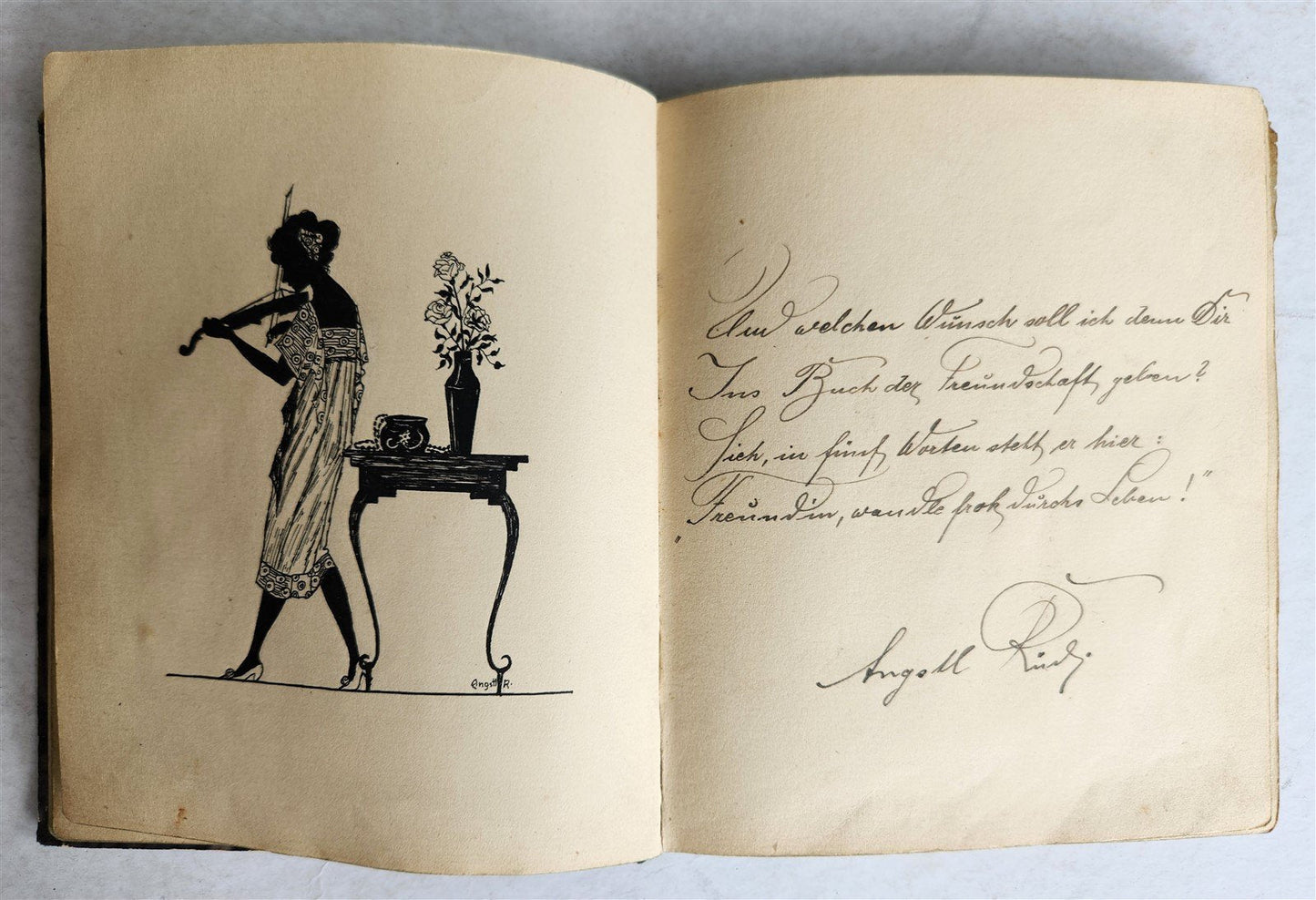 1920s POETRY ALBUM ILLUMINATED MANUSCRIPT in GERMAN antique