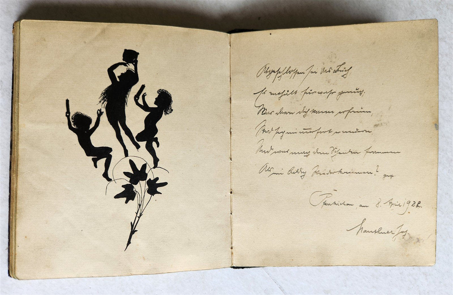 1920s POETRY ALBUM ILLUMINATED MANUSCRIPT in GERMAN antique