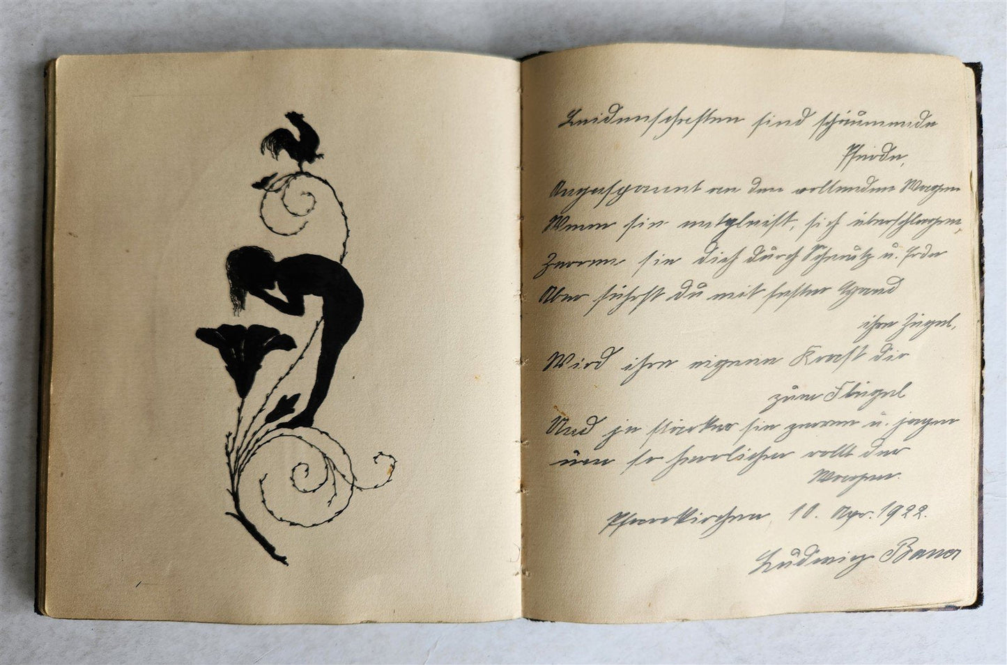 1920s POETRY ALBUM ILLUMINATED MANUSCRIPT in GERMAN antique