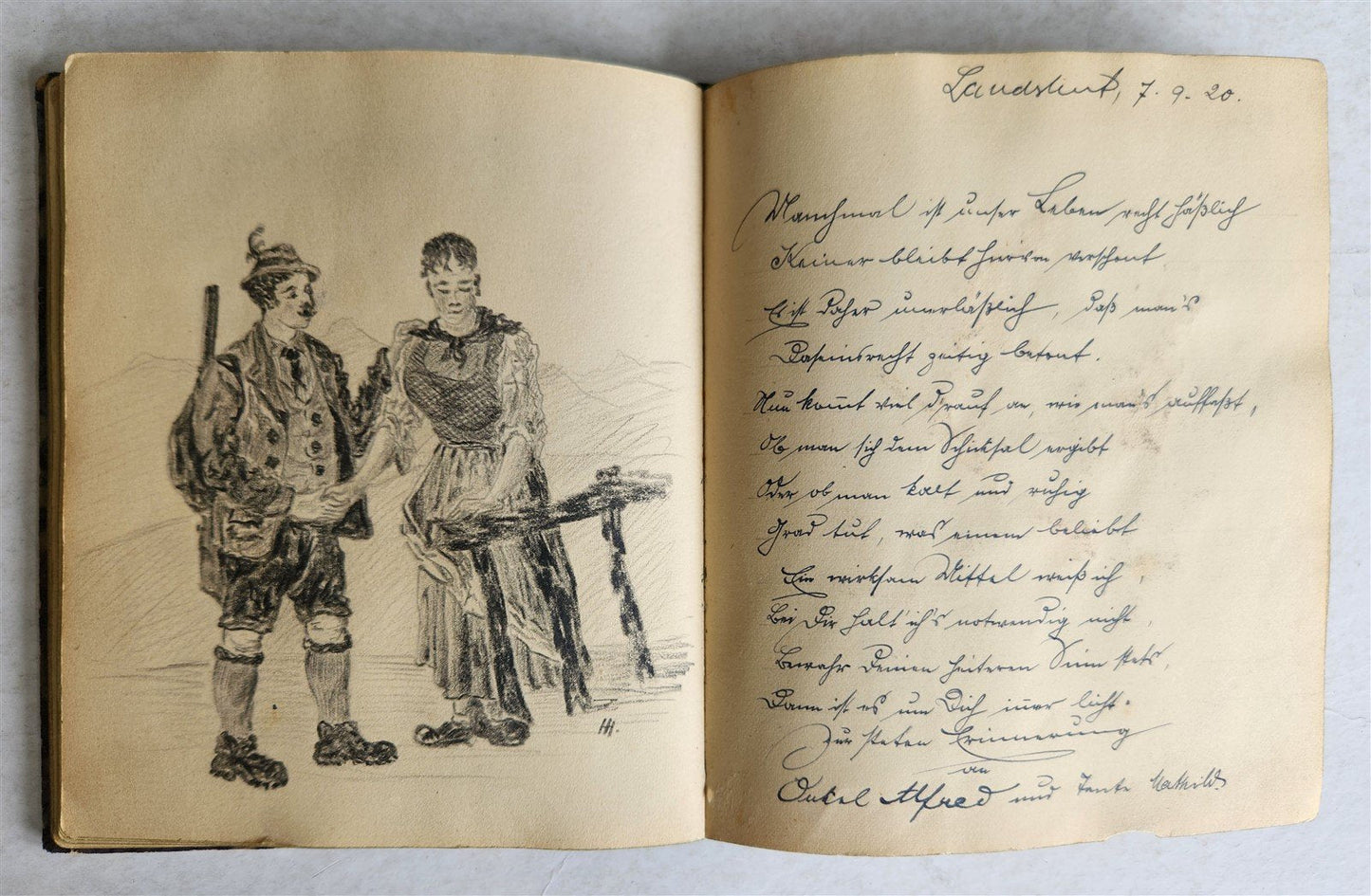 1920s POETRY ALBUM ILLUMINATED MANUSCRIPT in GERMAN antique