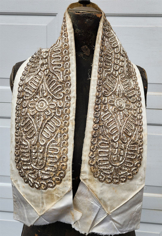 JUDAICA antique SILVER EMBROIDERY on SILK