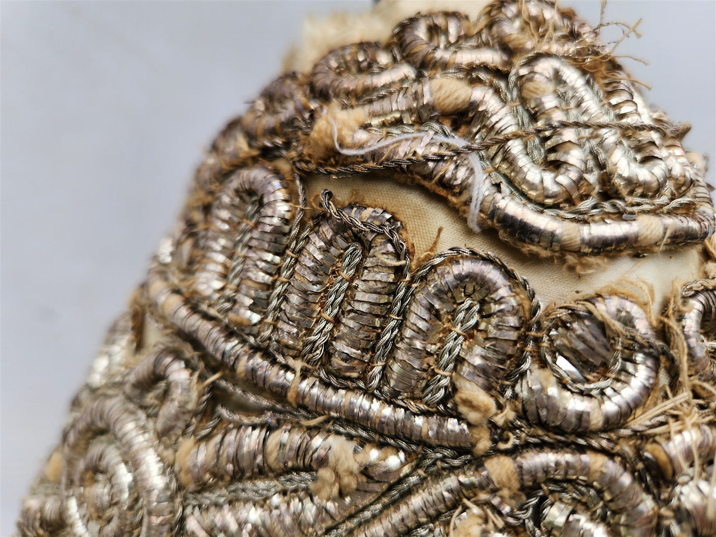 JUDAICA antique SILVER EMBROIDERY on SILK