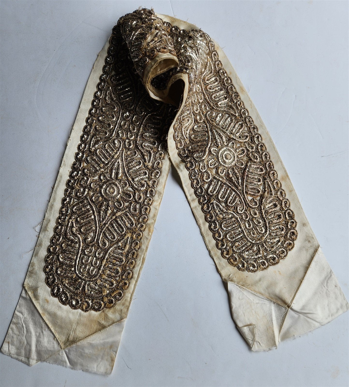 JUDAICA antique SILVER EMBROIDERY on SILK