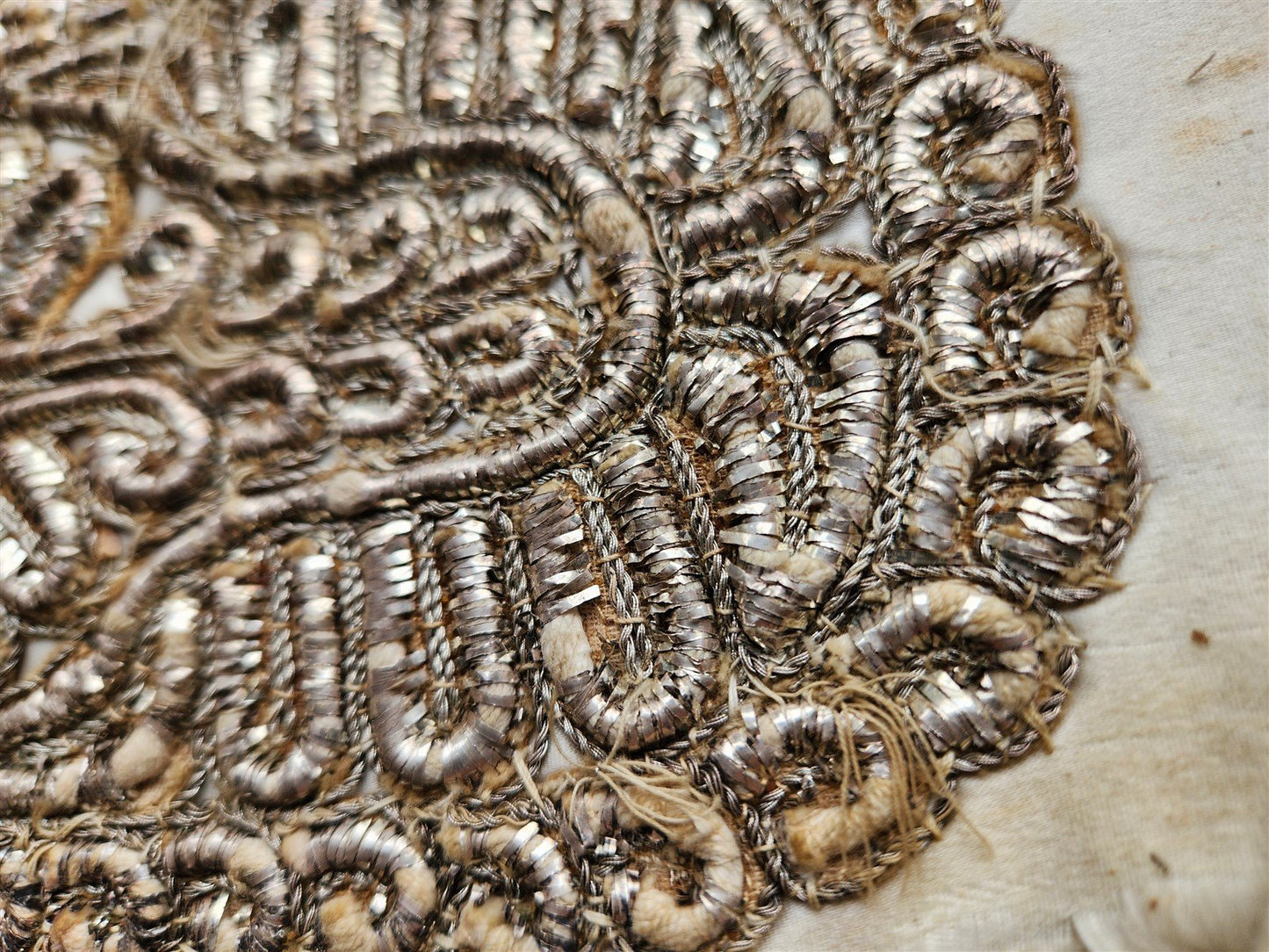 JUDAICA antique SILVER EMBROIDERY on SILK