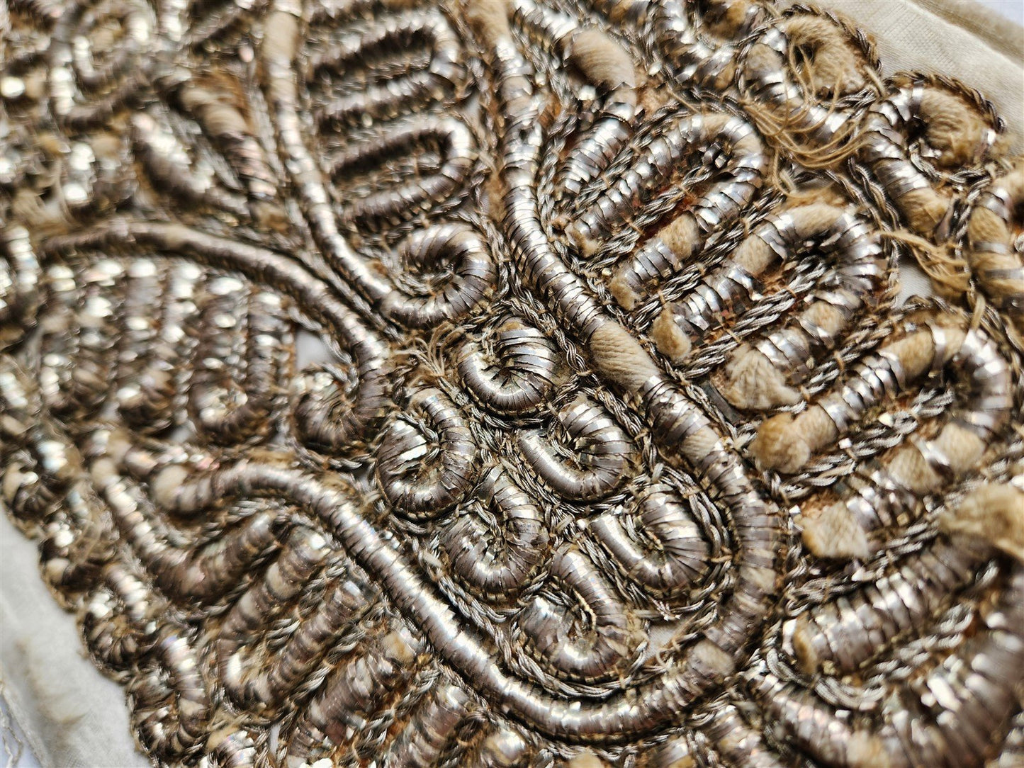 JUDAICA antique SILVER EMBROIDERY on SILK