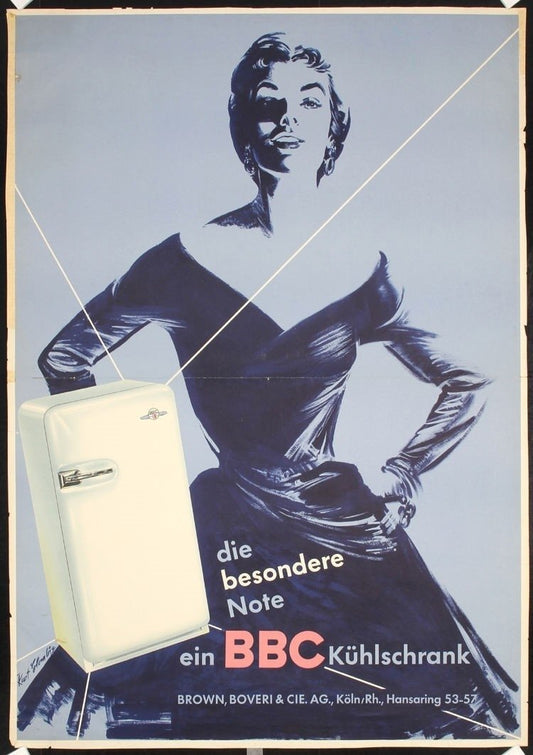 VINTAGE LARGE ORIGINAL 1956 BBC REFRIGERATOR ADVERTISING POSTER