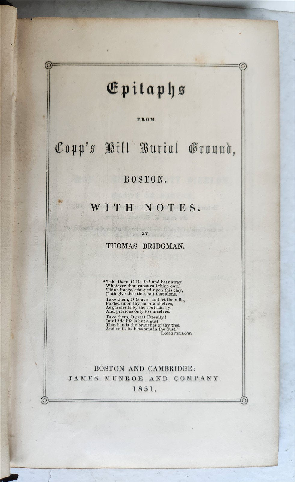 1851 EPITAPHS from COPP'S HILL BURIAL GROUND, BOSTON antique AMERICANA