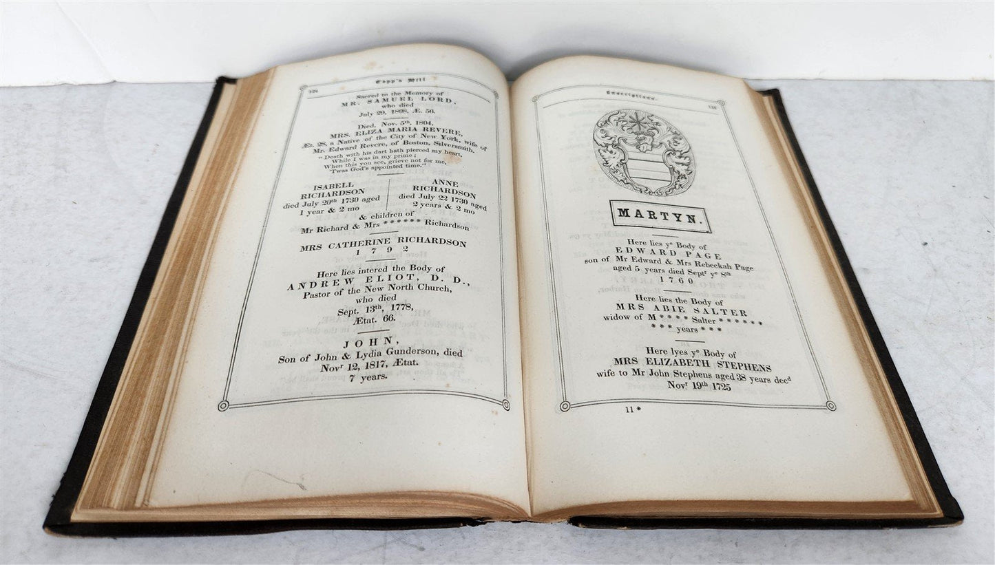 1851 EPITAPHS from COPP'S HILL BURIAL GROUND, BOSTON antique AMERICANA