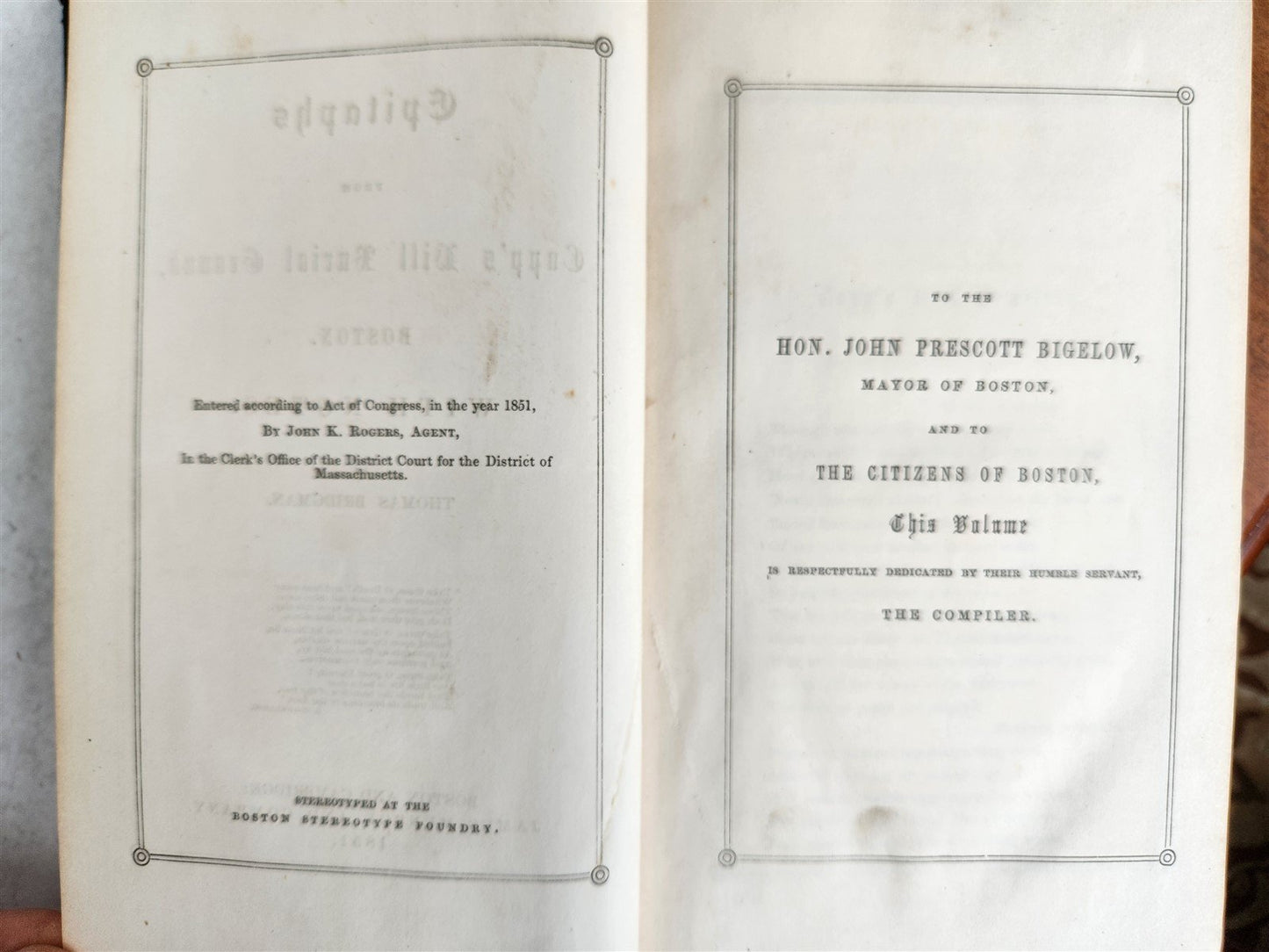 1851 EPITAPHS from COPP'S HILL BURIAL GROUND, BOSTON antique AMERICANA