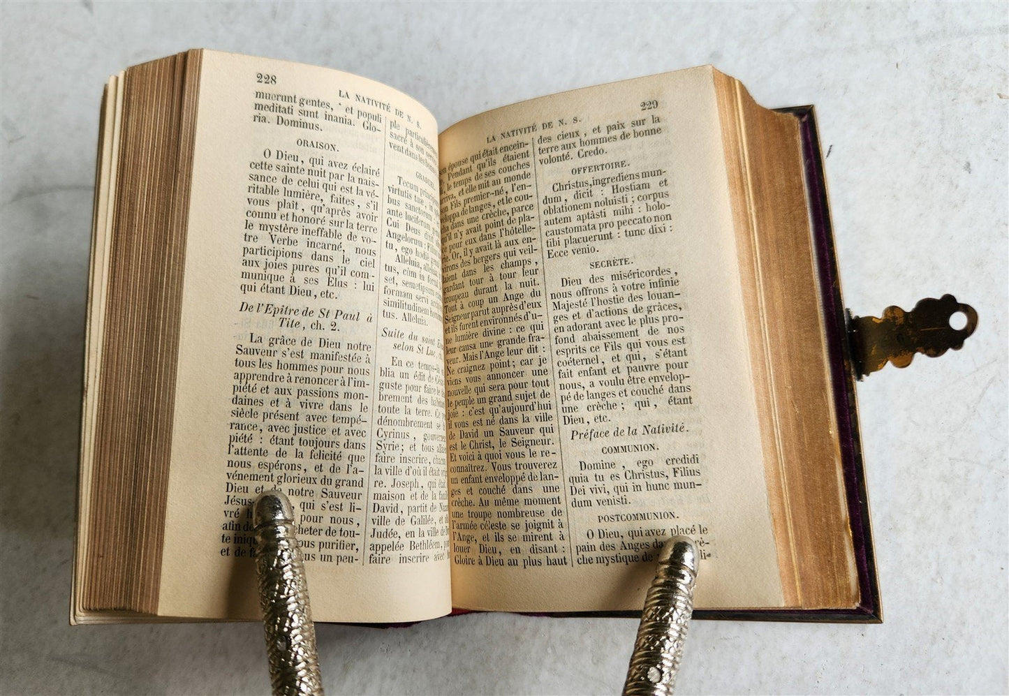 1864 CATHOLIC PRAYER BOOK in FRENCH antique FINE VELVET & METAL BINDING