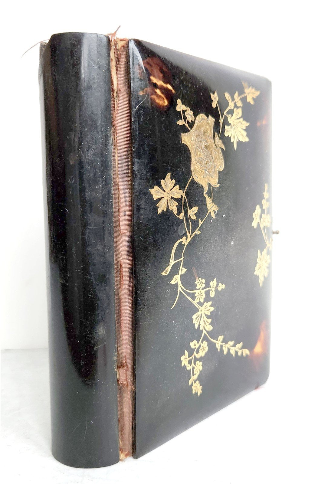 1889 TORTOISESHELL GOLD INLAY BINDING CATHOLIC PRAYER BOOK LATIN/FRENCH antique