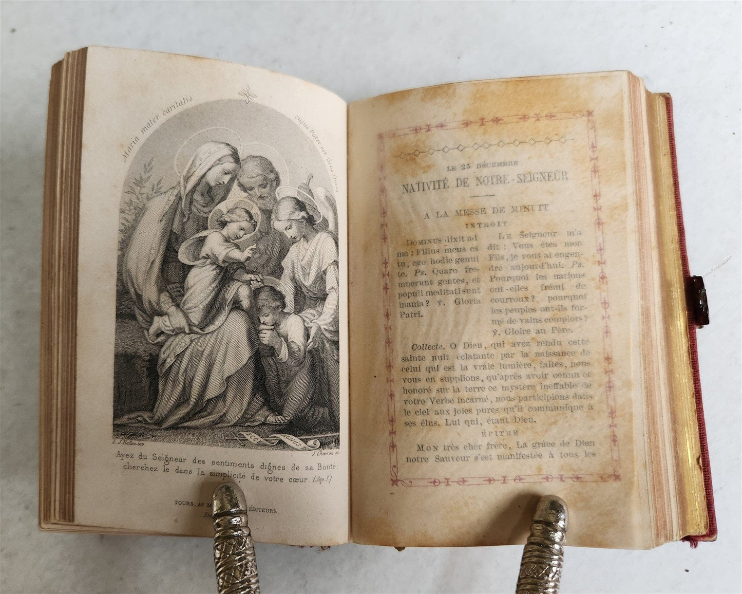 1889 TORTOISESHELL GOLD INLAY BINDING CATHOLIC PRAYER BOOK LATIN/FRENCH antique
