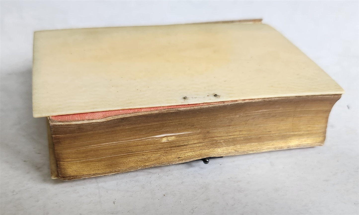 1870 BONE BINDING CATHOLIC PRAYER BOOK in FRENCH & LATIN antique