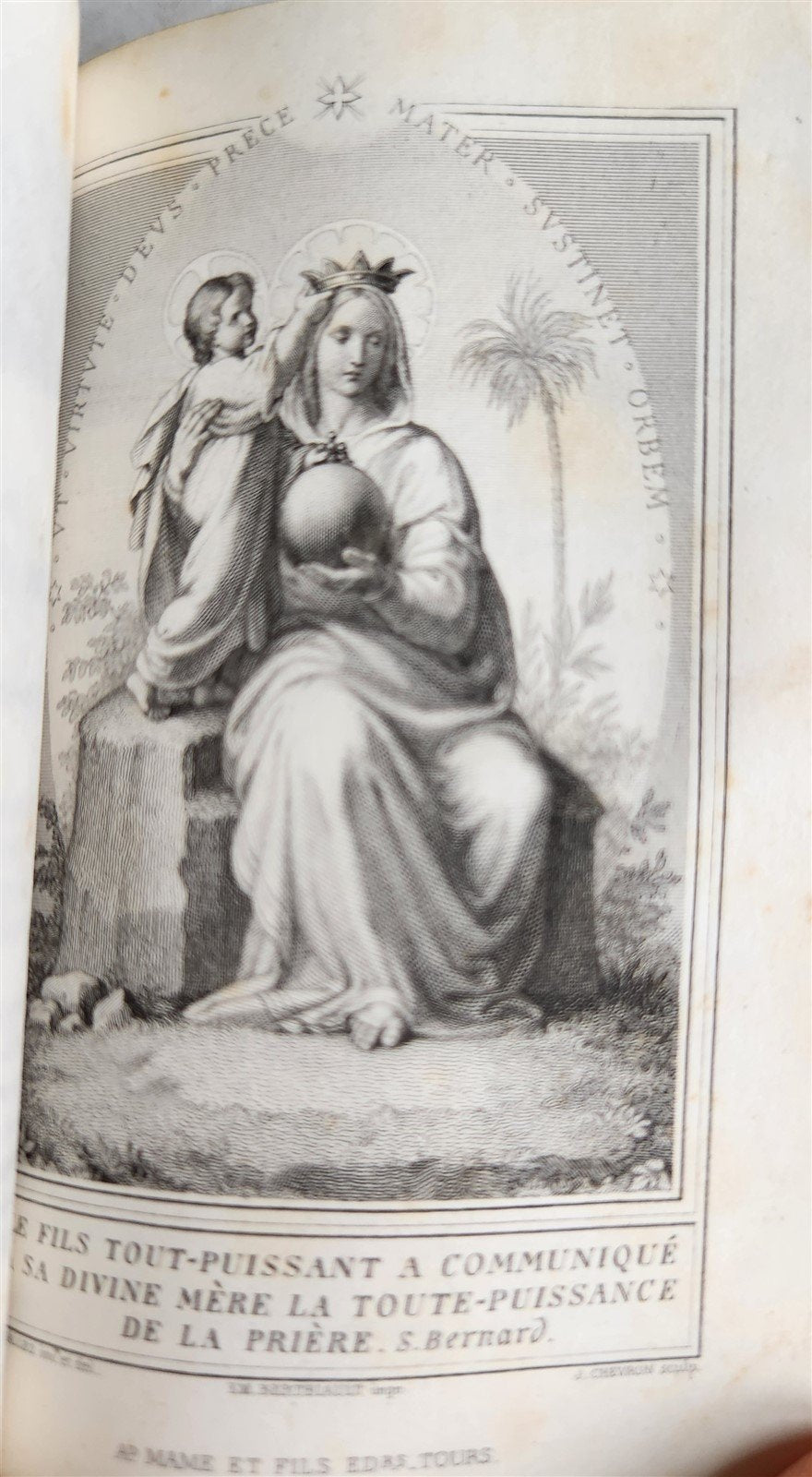 1870 BONE BINDING CATHOLIC PRAYER BOOK in FRENCH & LATIN antique