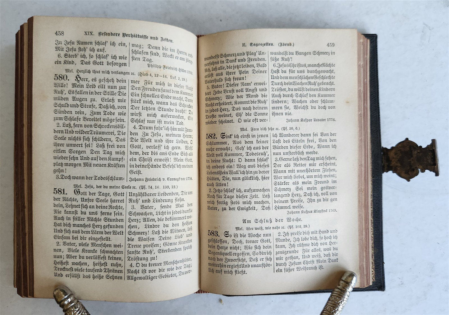 1886 GERMAN HYMNAL BOOK w/ SILVER CLASP antique